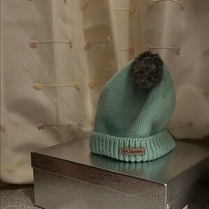 Columbia Kids' Light Blue Beanie with Dark Gray Pom